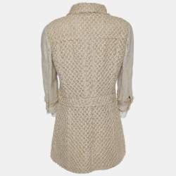 Chanel Beige Textured Linen Blend Coat L