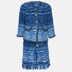 Chanel Blue Multicolor Tweed Jacket & Top Set L