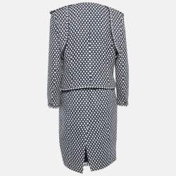 Chanel Navy Blue Patterned Tweed Blazer & Skirt Set L