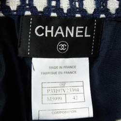 Chanel Navy Blue Patterned Tweed Blazer & Skirt Set L