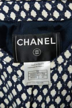 Chanel Navy Blue Patterned Tweed Blazer & Skirt Set L