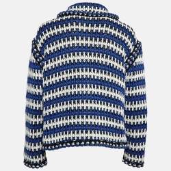 Chanel Blue Linen Rib Knit Button Front Jacket M