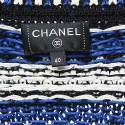 Chanel Blue Linen Rib Knit Button Front Jacket M