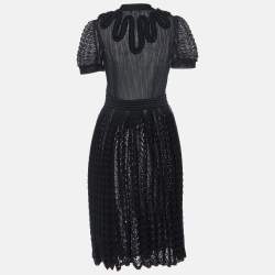 Pre Owned Chanel Black Patterned Knit Neck Tie Detailed Short Dress M