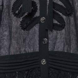 Pre Owned Chanel Black Patterned Knit Neck Tie Detailed Short Dress M