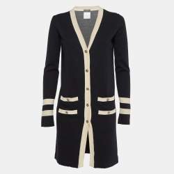 Chanel Black Knit Contrast Trim Long Cardigan S