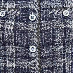 Pre Owned Chanel Blue Fringed Tweed Jacket S