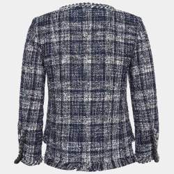 Pre Owned Chanel Blue Fringed Tweed Jacket S