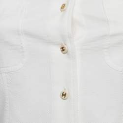 Pre Owned Chanel Boutique White Textured Cotton Sleeveless Shirt XS