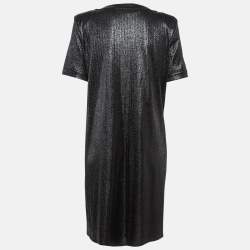 Chanel Black Metallic Lurex Knit Button Front Shift Dress M