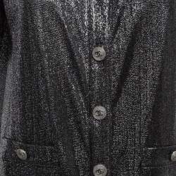 Chanel Black Metallic Lurex Knit Button Front Shift Dress M