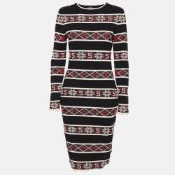 Chanel Black Stipe Pattern Rib Knit Bodycon Dress M 