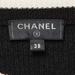 Chanel Black Stipe Pattern Rib Knit Bodycon Dress M 