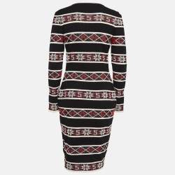 Chanel Black Stipe Pattern Rib Knit Bodycon Dress M 