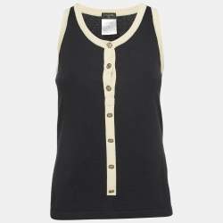 Pre Owned Chanel Black Cotton Knit Button Detail Tank Top S