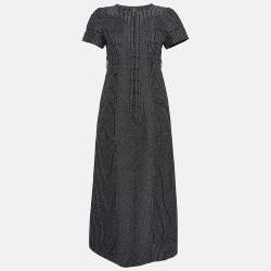 Chanel Black Checkered Cotton Midi Dress S