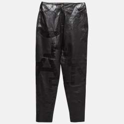 Chanel Black Leather Logo Patch Detail Pants S