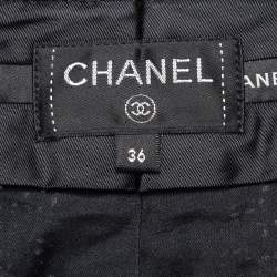 Pre Owned Chanel Black/Green Tweed Logo Badge Detail Trousers S