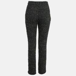 Pre Owned Chanel Black/Green Tweed Logo Badge Detail Trousers S