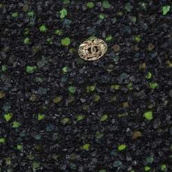 Pre Owned Chanel Black/Green Tweed Logo Badge Detail Trousers S