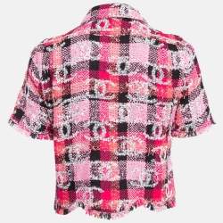 Pre Owned Chanel Pink Checkered and CC Interlock Tweed Jacket S