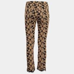 Pre Owned Chanel Brown/Black Floral Lace Skinny Pants S