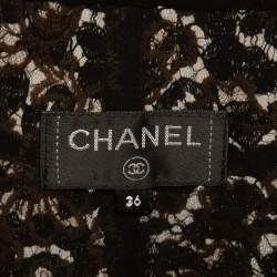 Pre Owned Chanel Brown/Black Floral Lace Skinny Pants S