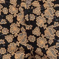 Pre Owned Chanel Brown/Black Floral Lace Skinny Pants S
