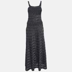 Chanel Navy Blue Patterned Knit Sleeveless Long Dress S