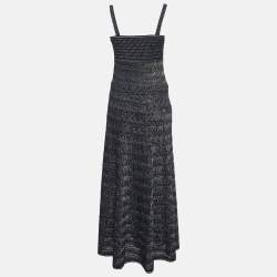 Chanel Navy Blue Patterned Knit Sleeveless Long Dress S