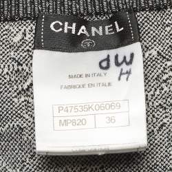 Pre Owned Chanel Black Floral Patterned Knit Midi Skirt S 