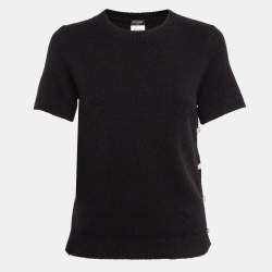 Chanel Black Cashmere Blend Pearl Button Detail Top M