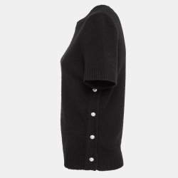 Chanel Black Cashmere Blend Pearl Button Detail Top M