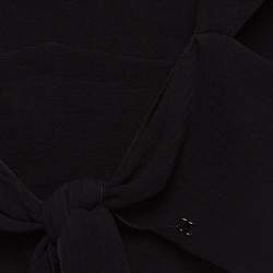 Pre Owned Chanel Black Textured Crepe Front Tie Detail Crop Top M