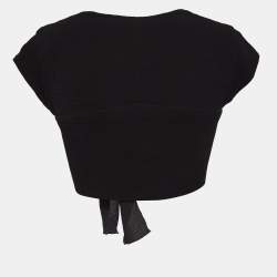 Pre Owned Chanel Black Textured Crepe Front Tie Detail Crop Top M