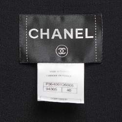 Pre Owned Chanel Black Textured Crepe Front Tie Detail Crop Top M