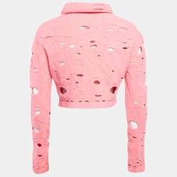 مملوكة مسبقًا Chanel Pink Ripped Wool Blend Cara Delevingne Crop Sweatshirt M