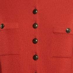 Pre Owned Chanel Red Cashmere Button Front Sleeve Detail Cardigan L