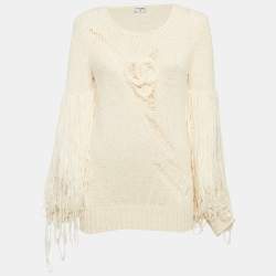 Chanel Cream Patterned Knit Pullover Sweater S
