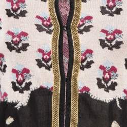 Chanel Pink Floral Pattern Knit Feather Fringe Detail Cropped Cardigan S