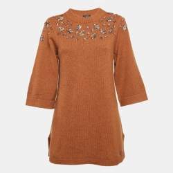 Chanel Brown Embellished Cashmere Knit Tunic Sweater M