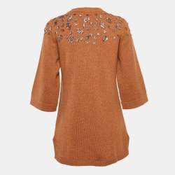 Pre Owned Chanel Brown Embellished Cashmere Knit Tunic Sweater M