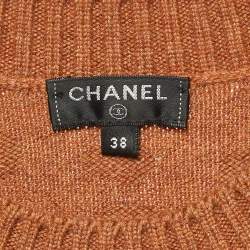 Pre Owned Chanel Brown Embellished Cashmere Knit Tunic Sweater M