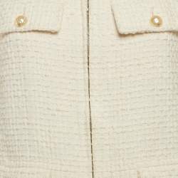Chanel White Textured Cotton Pearl Button Detail Zip-Up Jacket M
