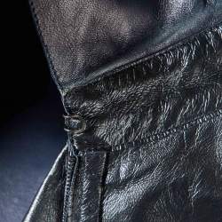 Pre Owned Chanel Navy Blue Leather Zip-Up Button Detail Jacket M