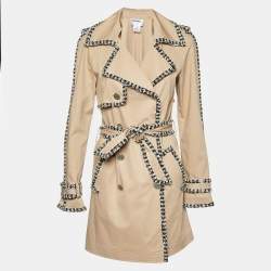 Pre Owned Chanel Beige Cotton Tweed Trim Trench Coat M