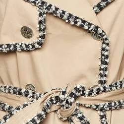 Pre Owned Chanel Beige Cotton Tweed Trim Trench Coat M