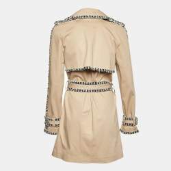Pre Owned Chanel Beige Cotton Tweed Trim Trench Coat M