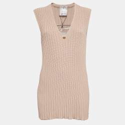 Pre Owned Chanel Pink Patterned Knit Sleeveless Sweater L