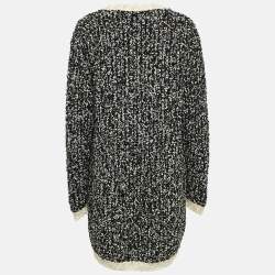 Chanel Black Lurex Knit Tweed Button Front Long Cardigan L